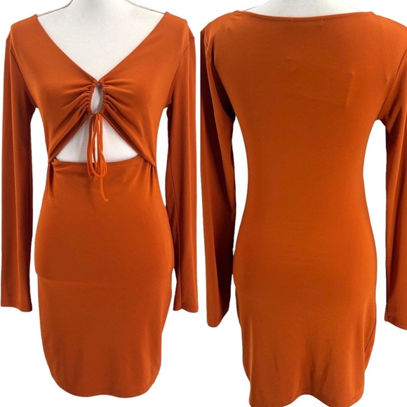 Zara NEW Womens Size Medium Body-Con Cut Out Summer Dress Knee Length Going Out - Picture 11 of 12